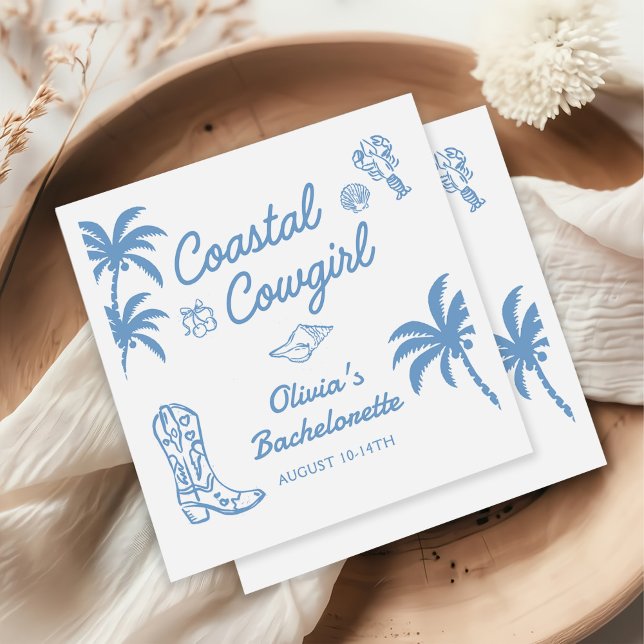 Blue Coastal Cowgirl Bachelorette Party Napkin (Creator Uploaded)