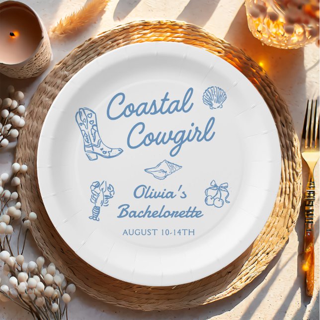 Blue Coastal Cowgirl Bachelorette Party Paper Plate (Creator Uploaded)