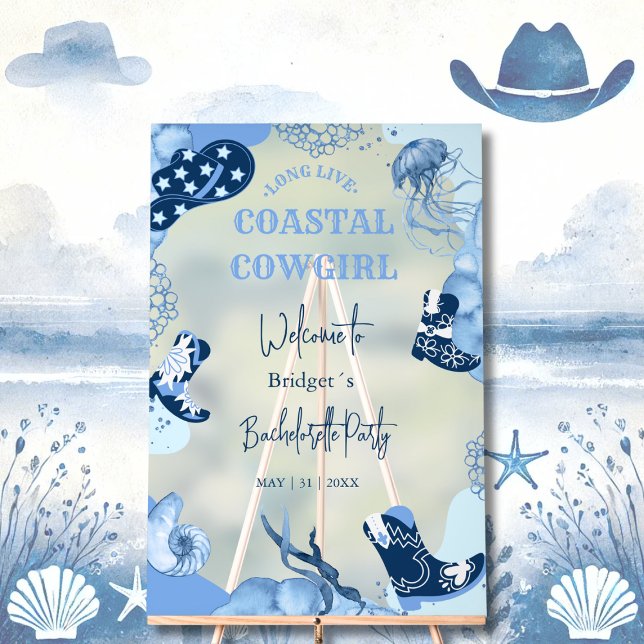blue coastal cowgirl bachelorette welcome party acrylic sign (Creator Uploaded)