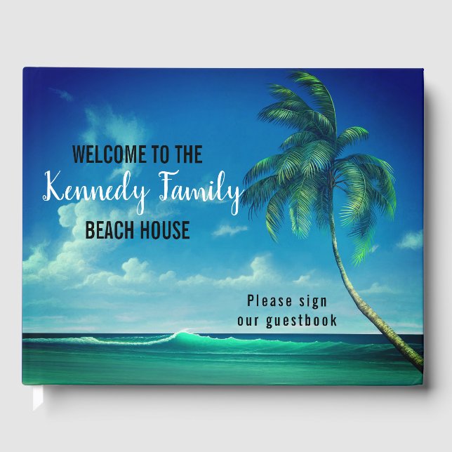 Blue Coastal Family Beach House Welcome Guest Book (Front)