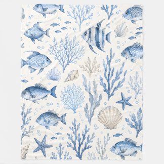 Blue Coastal Fish Fleece Blanket