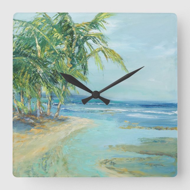 Blue Coastal Lagoon Square Wall Clock (Front)