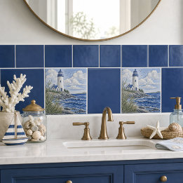 Blue Coastal Lighthouse Nautical Decor Tile