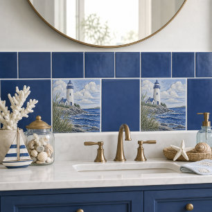 Blue Coastal Lighthouse Nautical Decor Tile