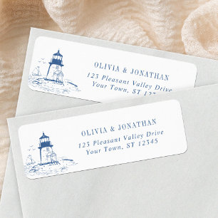 Blue Coastal Lighthouse Wedding Return Address