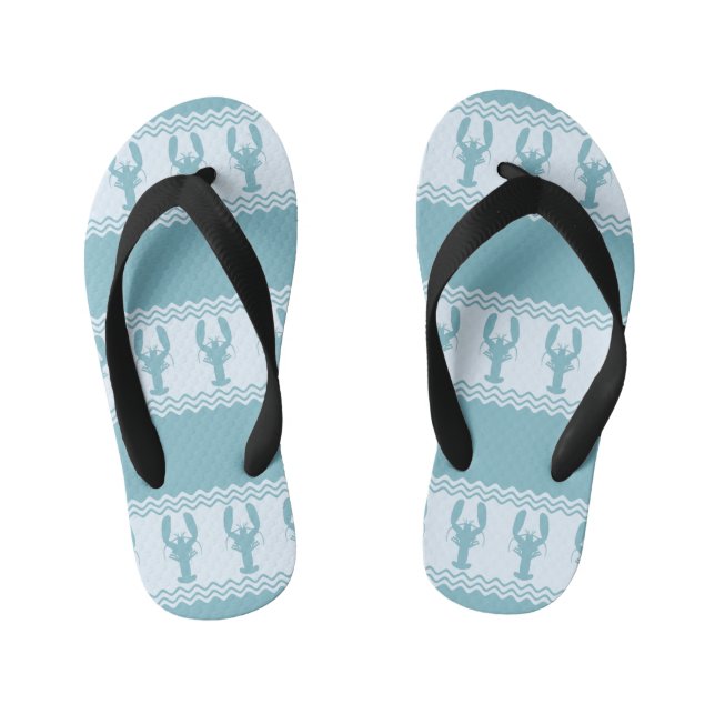 Blue Coastal Lobster Stripes Kid's Flip Flops (Footbed)