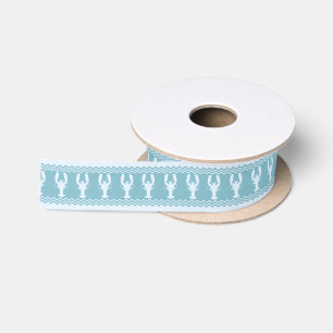 Blue Coastal Lobster Stripes Satin Ribbon