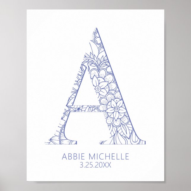 Blue Coastal Mandala Letter A Wall Art for Kids (Front)