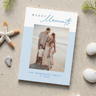 Blue Coastal Merry Moments Family Photo Christmas Holiday Card