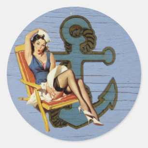 blue coastal  Nautical Anchor pool party sailor Classic Round Sticker