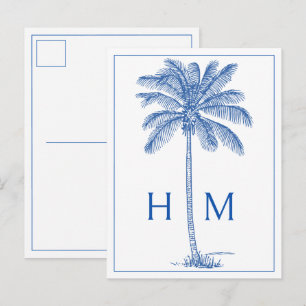Blue Coastal Palmetto Palm Monogram Postcard