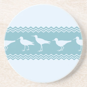 Blue Coastal Sandpiper Bird Stripes Coaster