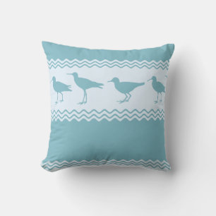 Blue Coastal Sandpiper Bird Stripes Cushion