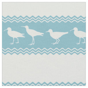 Blue Coastal Sandpiper Bird Stripes Fabric