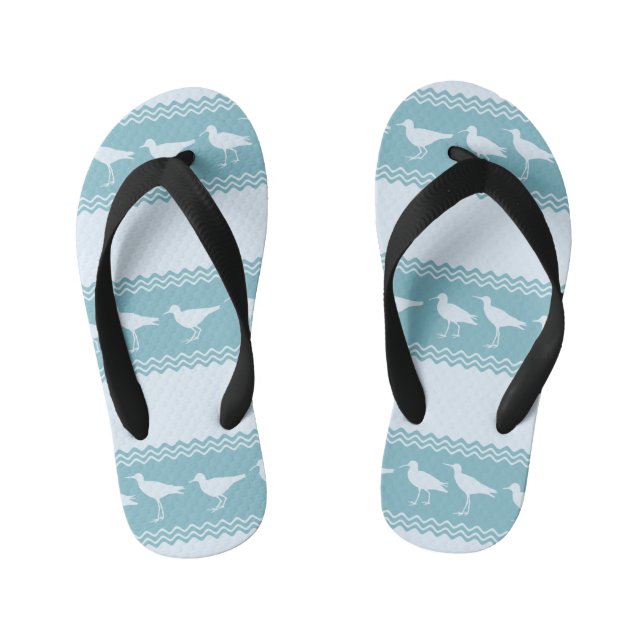 Blue Coastal Sandpiper Bird Stripes Kid's Flip Flops (Footbed)