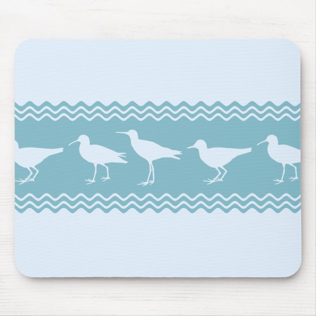 Blue Coastal Sandpiper Bird Stripes Mouse Mat (Front)