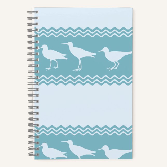 Blue Coastal Sandpiper Bird Stripes Notebook (Front)