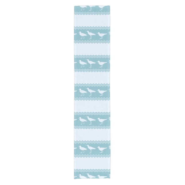 Blue Coastal Sandpiper Bird Stripes Short Table Runner (Front)