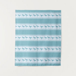 Blue Coastal Sandpiper Bird Stripes Tapestry