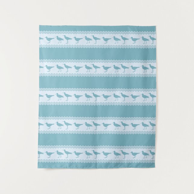 Blue Coastal Sandpiper Bird Stripes Tapestry (Front)