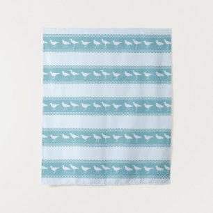 Blue Coastal Sandpiper Bird Stripes Tapestry
