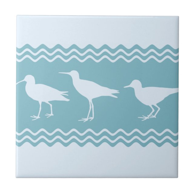 Blue Coastal Sandpiper Bird Stripes Tile (Front)