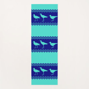 Blue Coastal Sandpiper Bird Stripes Yoga Mat