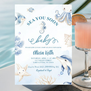 Blue Coastal Sea you soon baby shower Invitation