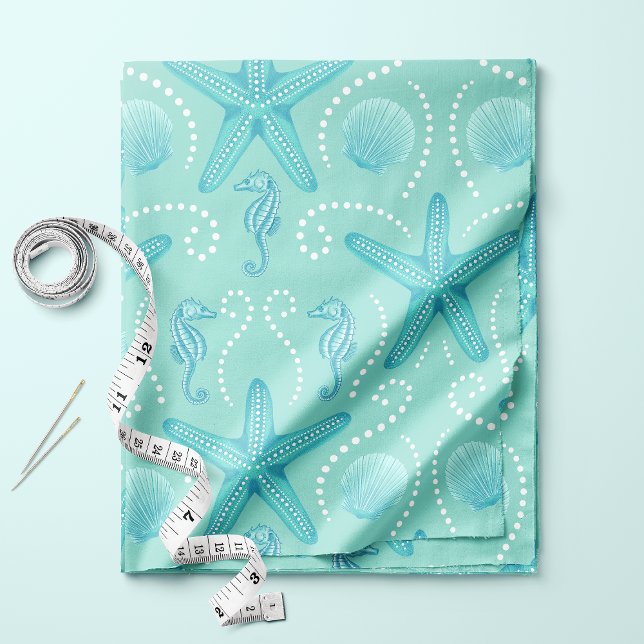 Blue Coastal Seahorse and Starfish Fabric (Creator Uploaded)