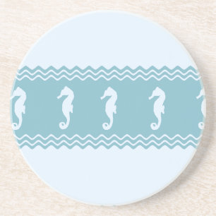 Blue Coastal Seahorses Stripes Coaster