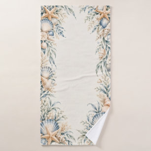 Blue Coastal Seashell Bath Towel