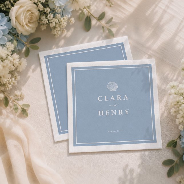 Blue Coastal Seashell Wedding Napkins (Creator Uploaded)