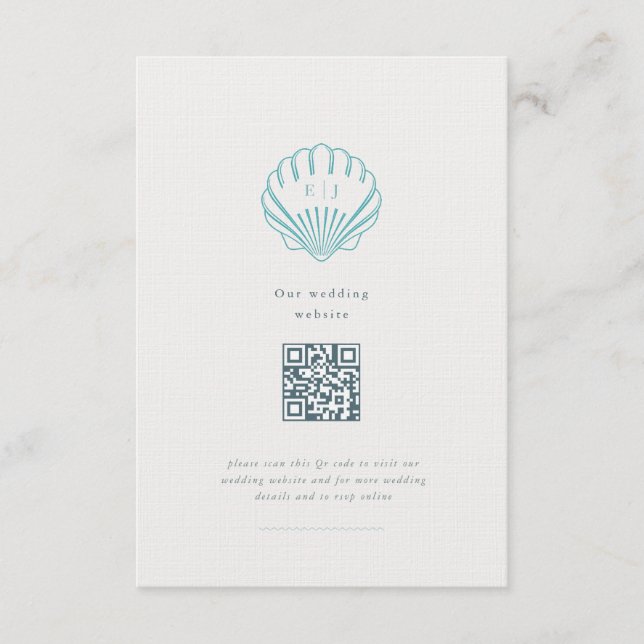 Blue Coastal Seashell Wedding Website Enclosure Card (Front)