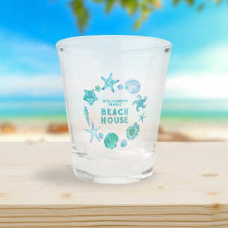 Blue Coastal Seashells and Starfish Beach House Shot Glass