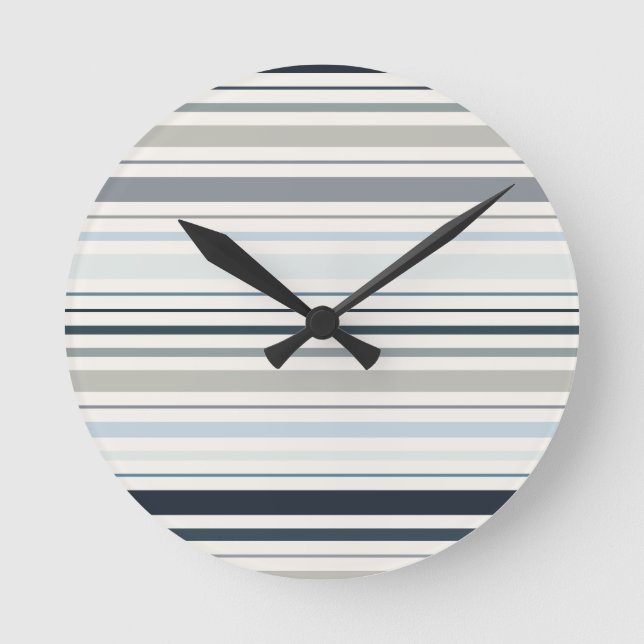 Blue Coastal Stripes Round Clock (Front)