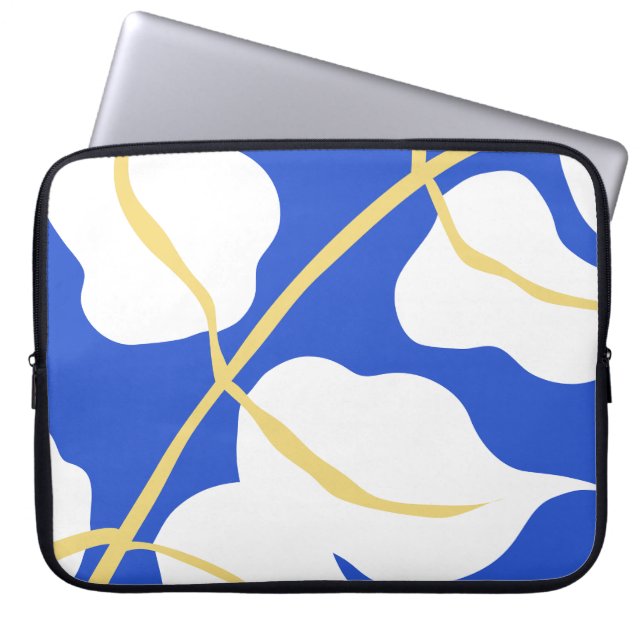 Blue coastal summer print leaf  laptop sleeve (Front)