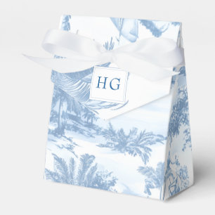 Blue Coastal Toile Wedding Monogram Favour Box