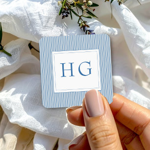 Blue Coastal Toile Wedding Monogram Square Sticker