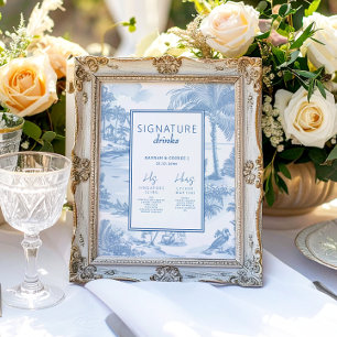 Blue Coastal Toile Wedding Signature Drinks sign