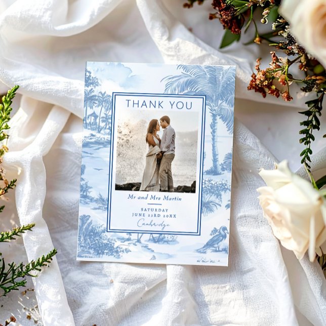 Blue Coastal Toile Wedding Thank you card (Creator Uploaded)
