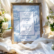 Blue Coastal Toile Wedding Welcome Reception sign