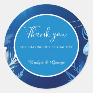 blue coastal vibe wedding classic round sticker