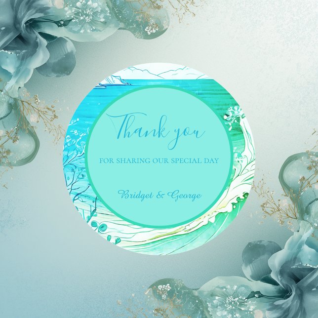 blue coastal vibe wedding classic round sticker (Creator Uploaded)
