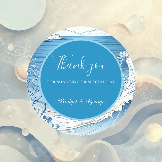 blue coastal vibe wedding classic round sticker (Creator Uploaded)