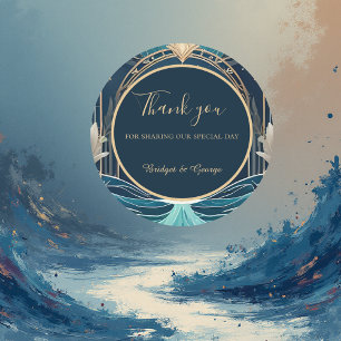 blue coastal vibe wedding classic round sticker
