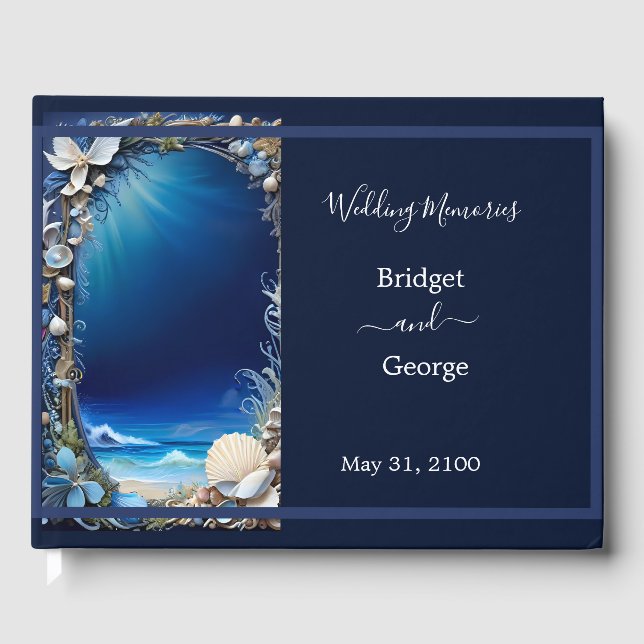 blue coastal vibe wedding guest book (Front)