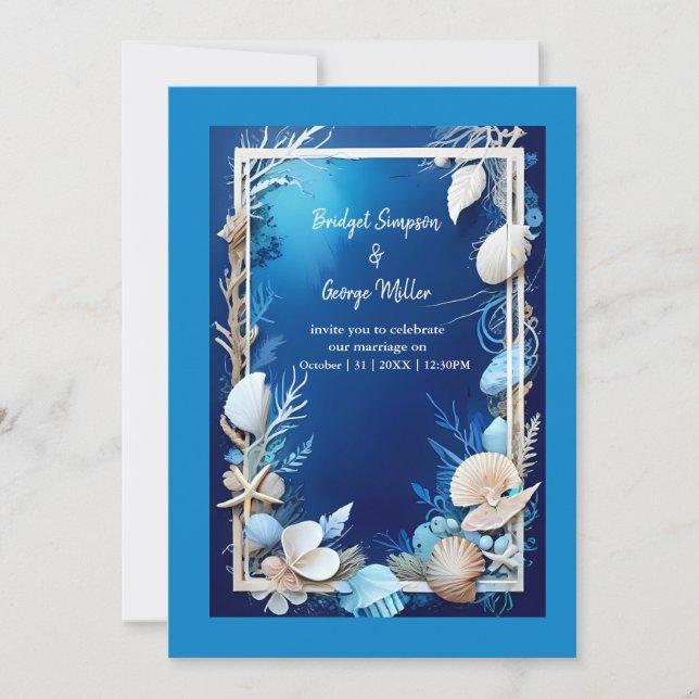 blue coastal vibe wedding Invitation (Front)