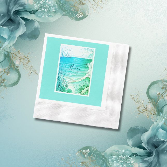 blue coastal vibe wedding napkin (Creator Uploaded)