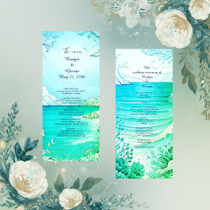 blue coastal vibe wedding program & menu