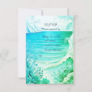 blue coastal vibe wedding rsvp card